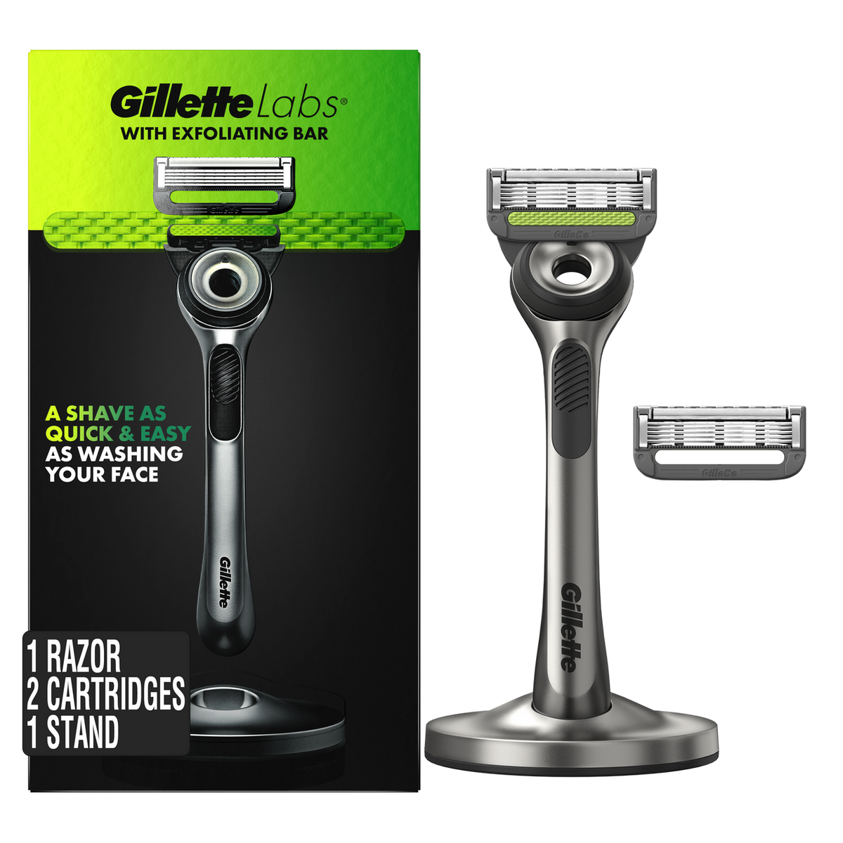 GilletteLabs with Exfoliating Bar Razor (1 Handle + 2 Cartridges)