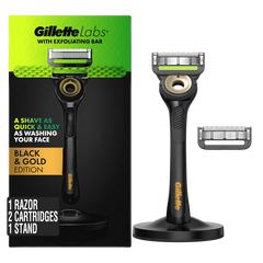 GilletteLabs Exfoliating Bar Razor Black and Gold Edition (2 Count + Handle + Stand)